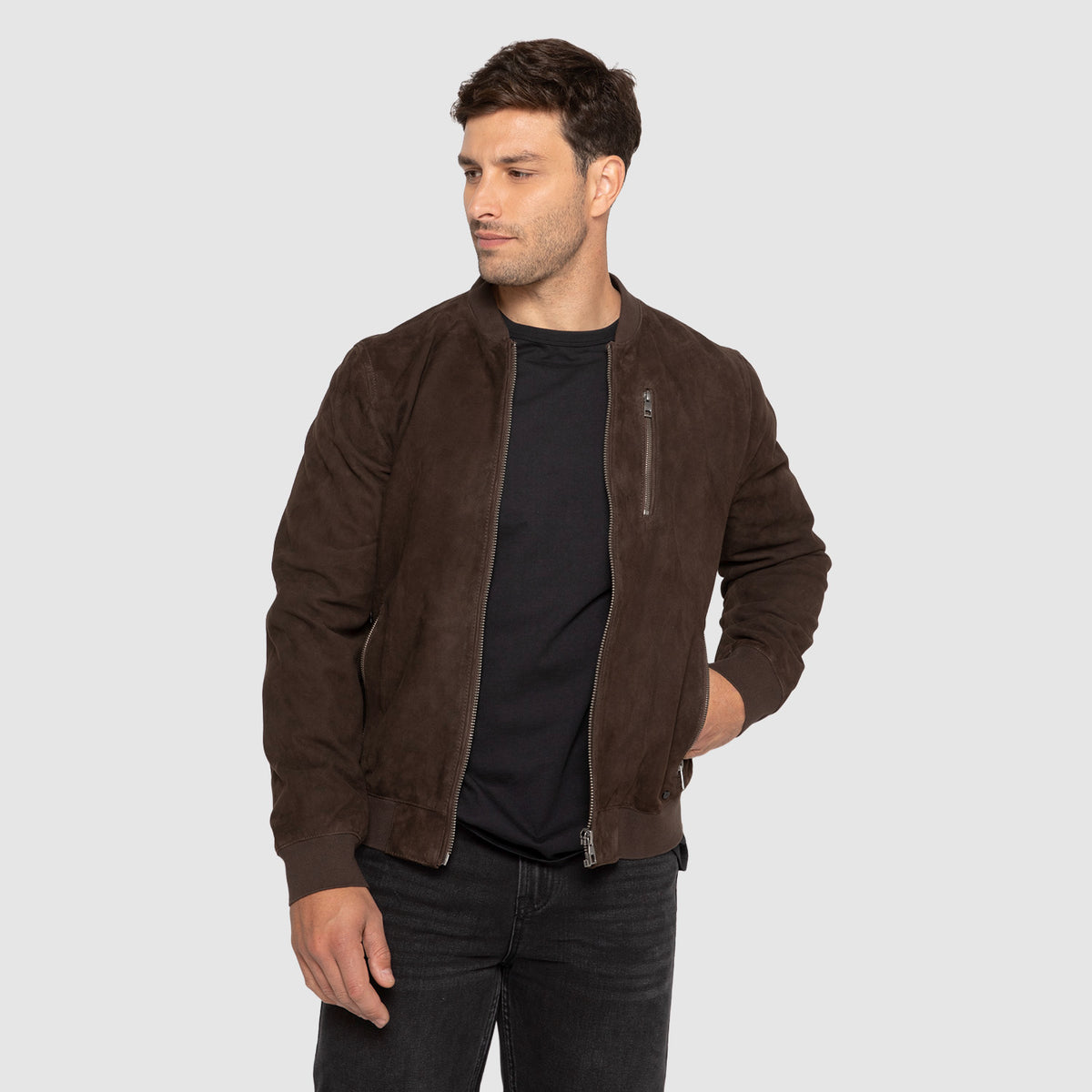 CHAQUETA DE CUERO BOMBER SUEDE
