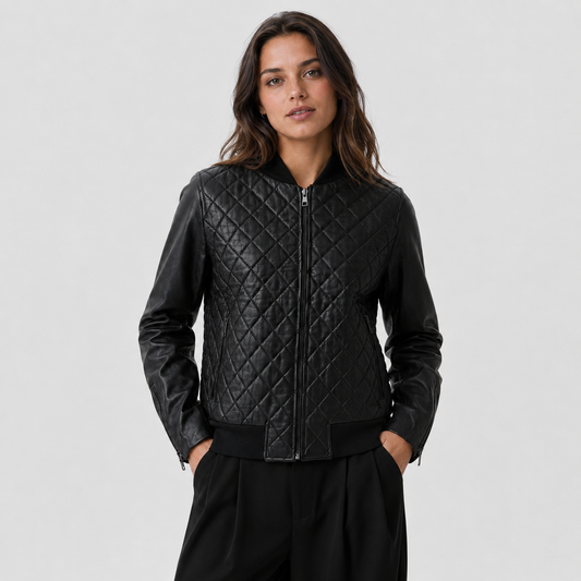 CHAQUETA DE CUERO MUJER BOMBER ROMBO